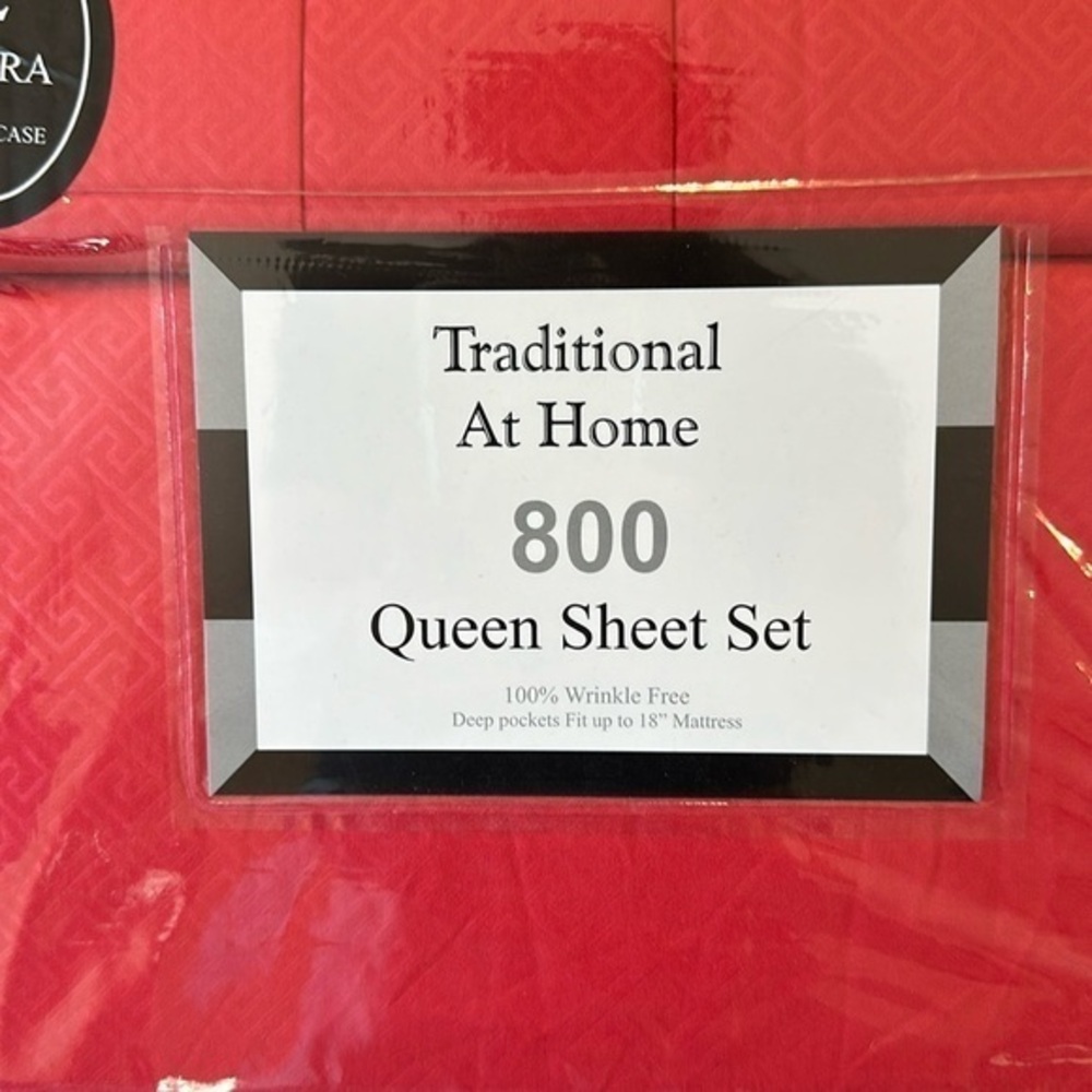 Traditional at Home 6pc Queen Sheet Set red lipstick Embossed maze key print